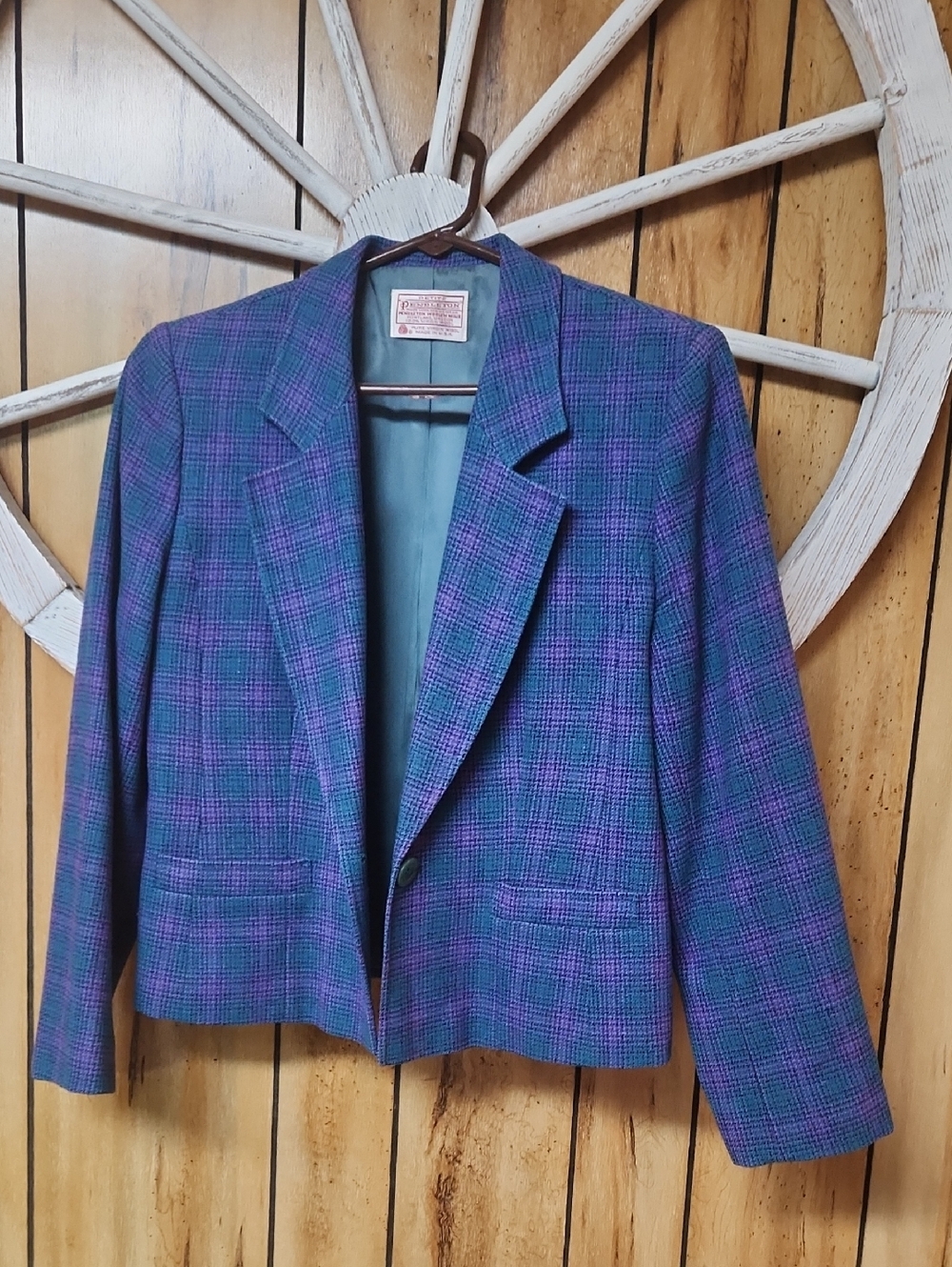 Pendleton Purple & Teal Plaid Wool Petite Blazer